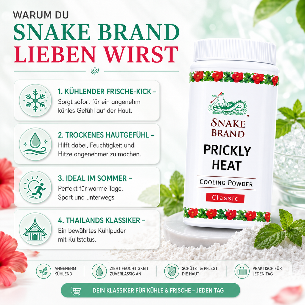 Snake Brand Prickly Heat Cooling Powder – Original Thai Kühlpuder