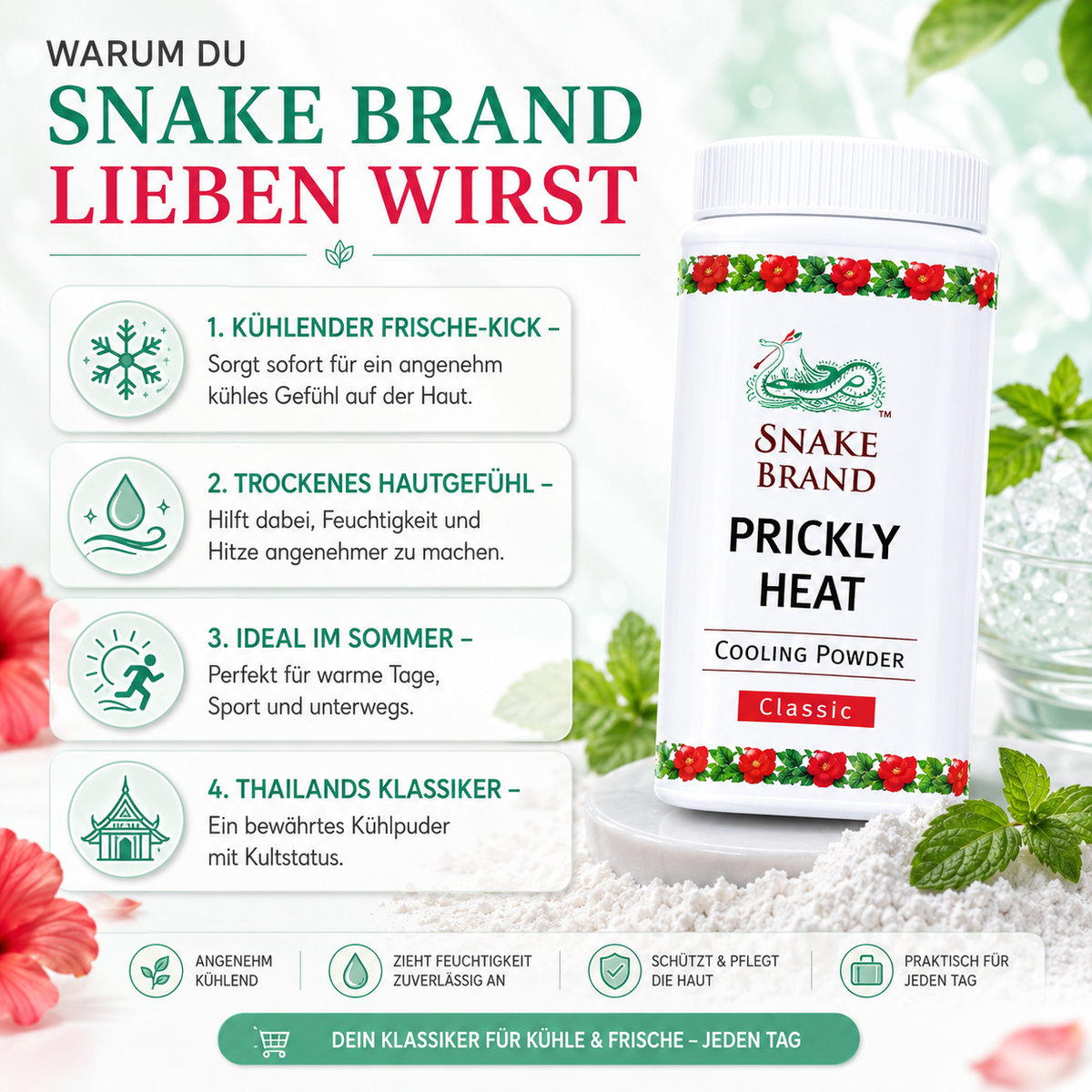 Snake Brand Prickly Heat Cooling Powder – Original Thai Kühlpuder
