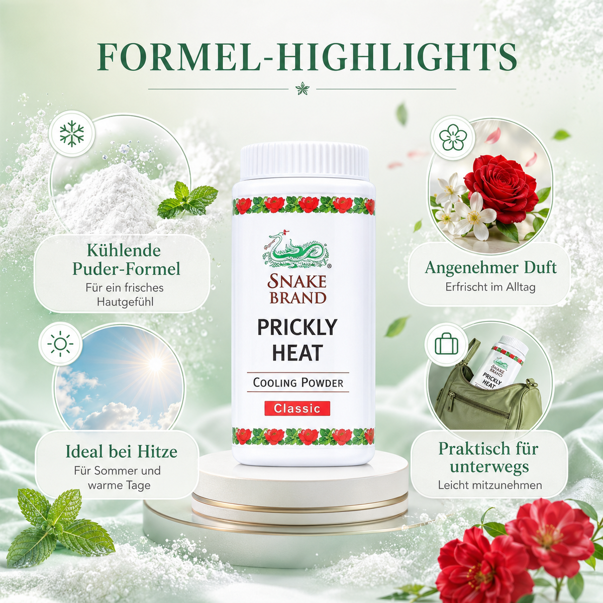 Snake Brand Prickly Heat Cooling Powder – Original Thai Kühlpuder