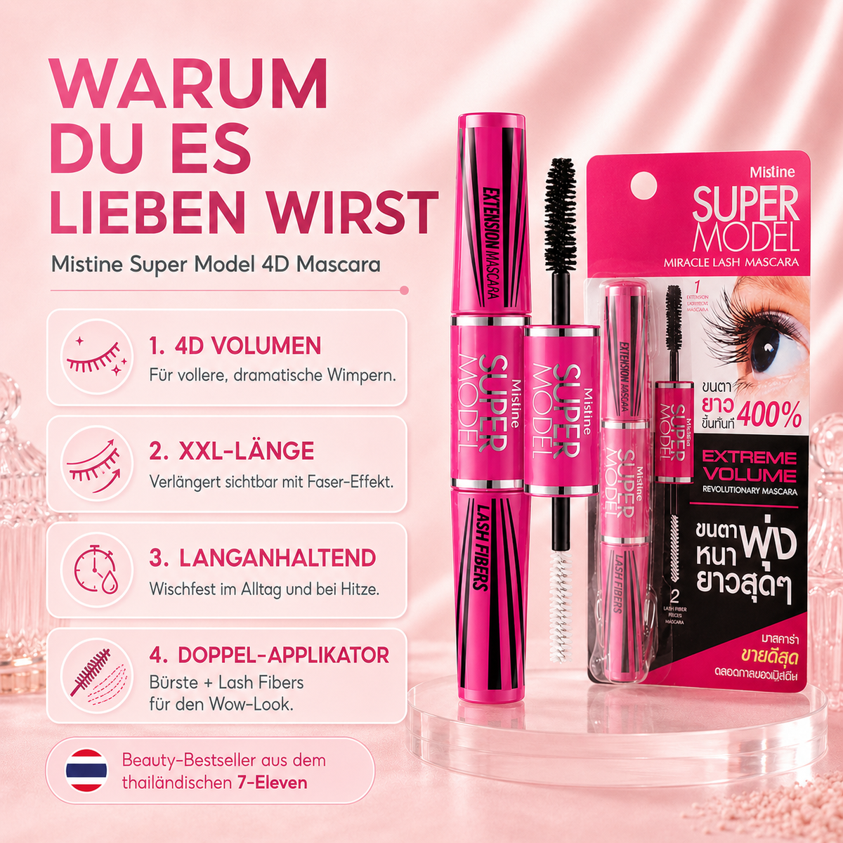 Mistine Super Model 4D Mascara – Volumen & Länge