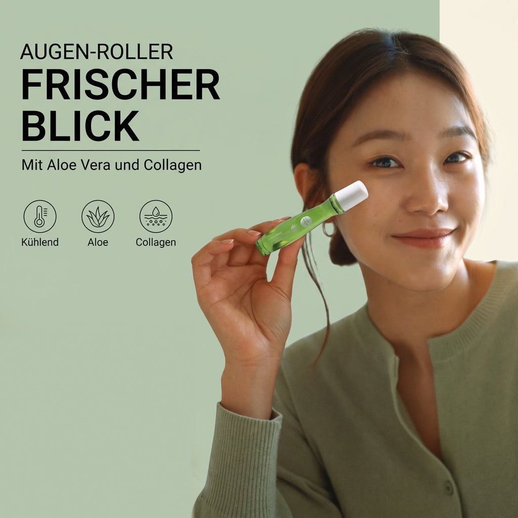 Baby Bright Aloe Vera & Collagen Eye Roller (15 ml) – Model with product