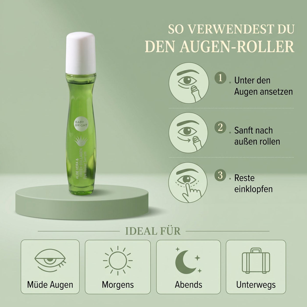 Baby Bright Aloe Vera & Collagen Eye Roller (15 ml) – How to use