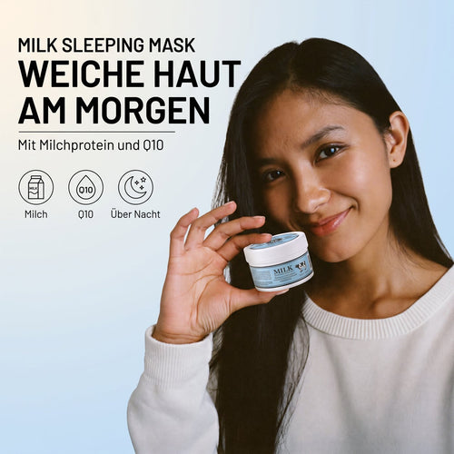 Beauty Buffet Milk Plus Q10 Sleeping Mask – Model with product