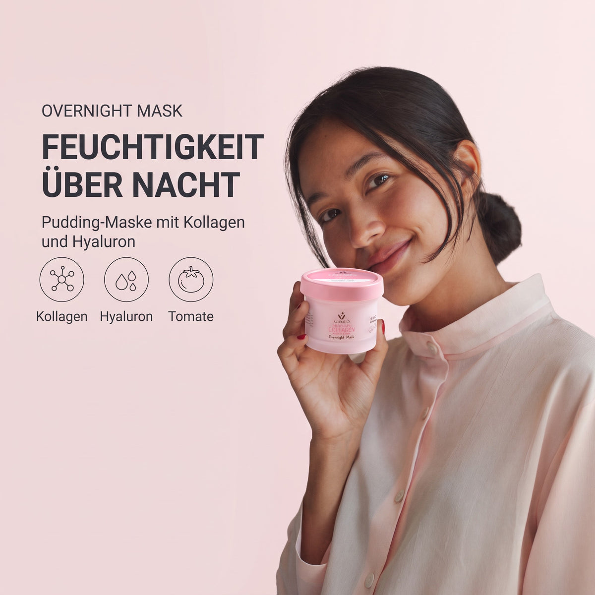 Beauty Buffet Scentio Pink Collagen Overnight Mask 100 ml | Model with product