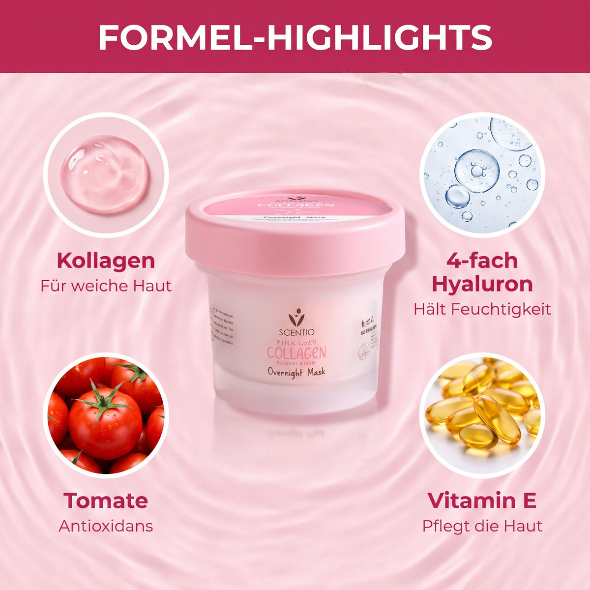 Beauty Buffet Scentio Pink Collagen Overnight Mask 100 ml | Formula highlights