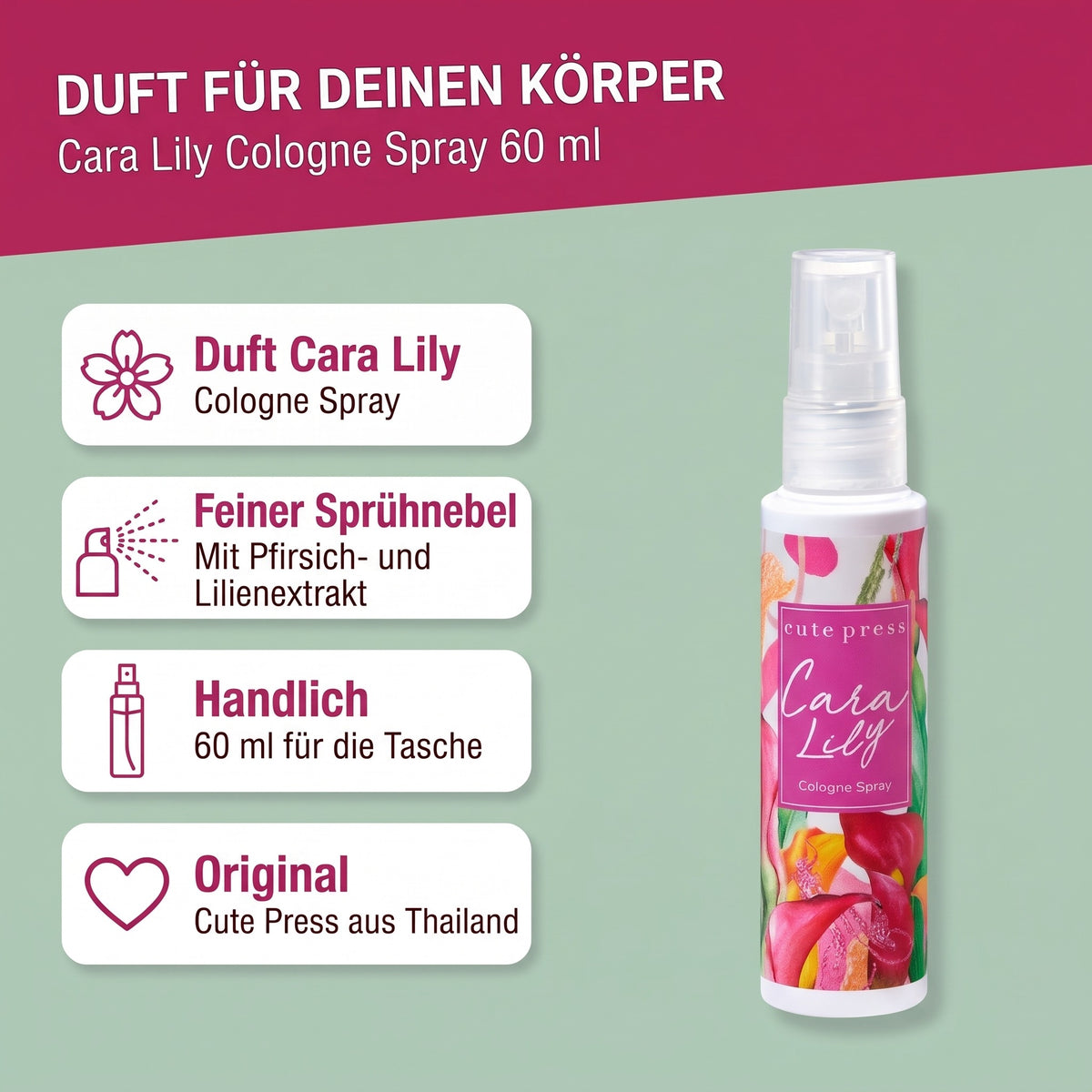 Cute Press Cara Lily Cologne Spray 60 ml | Benefits