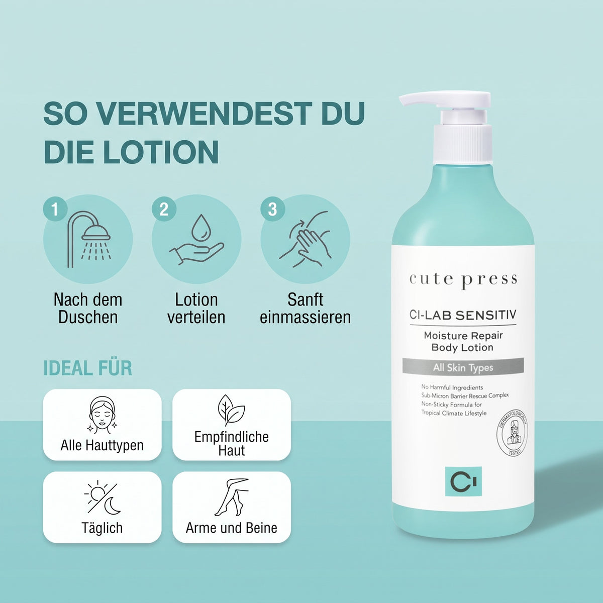 Cute Press Ci-Lab Sensitiv Moisture Repair Body Lotion 490 ml | How to use