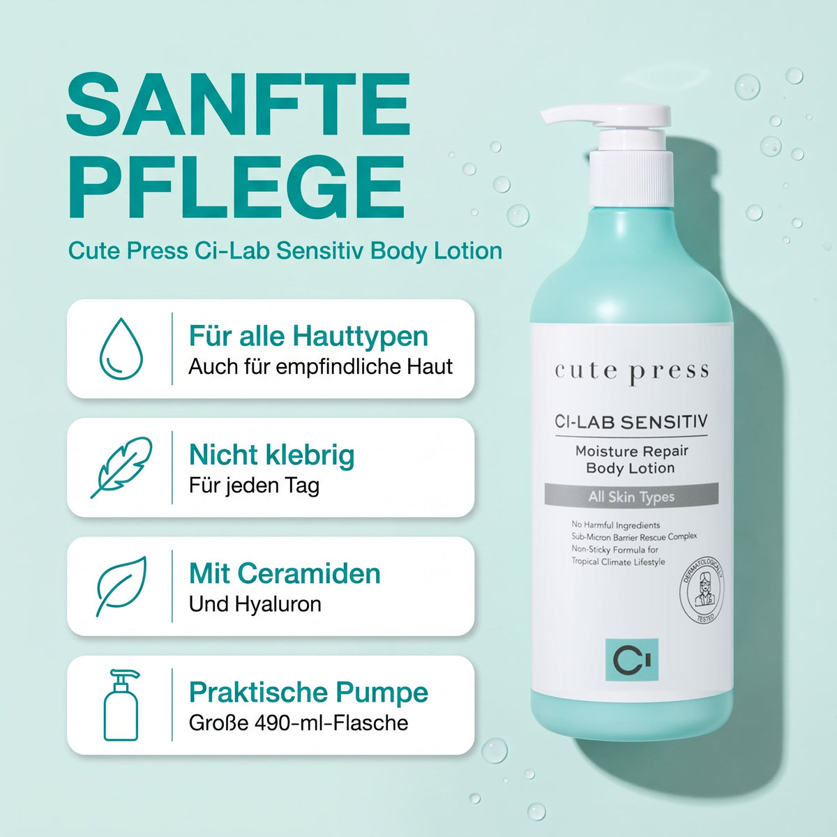 Cute Press Ci-Lab Sensitiv Moisture Repair Body Lotion 490 ml | Benefits