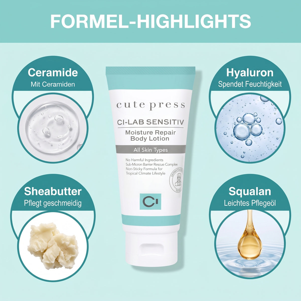 Cute Press Ci-Lab Sensitiv Moisture Repair Body Lotion 75 ml | Formula highlights