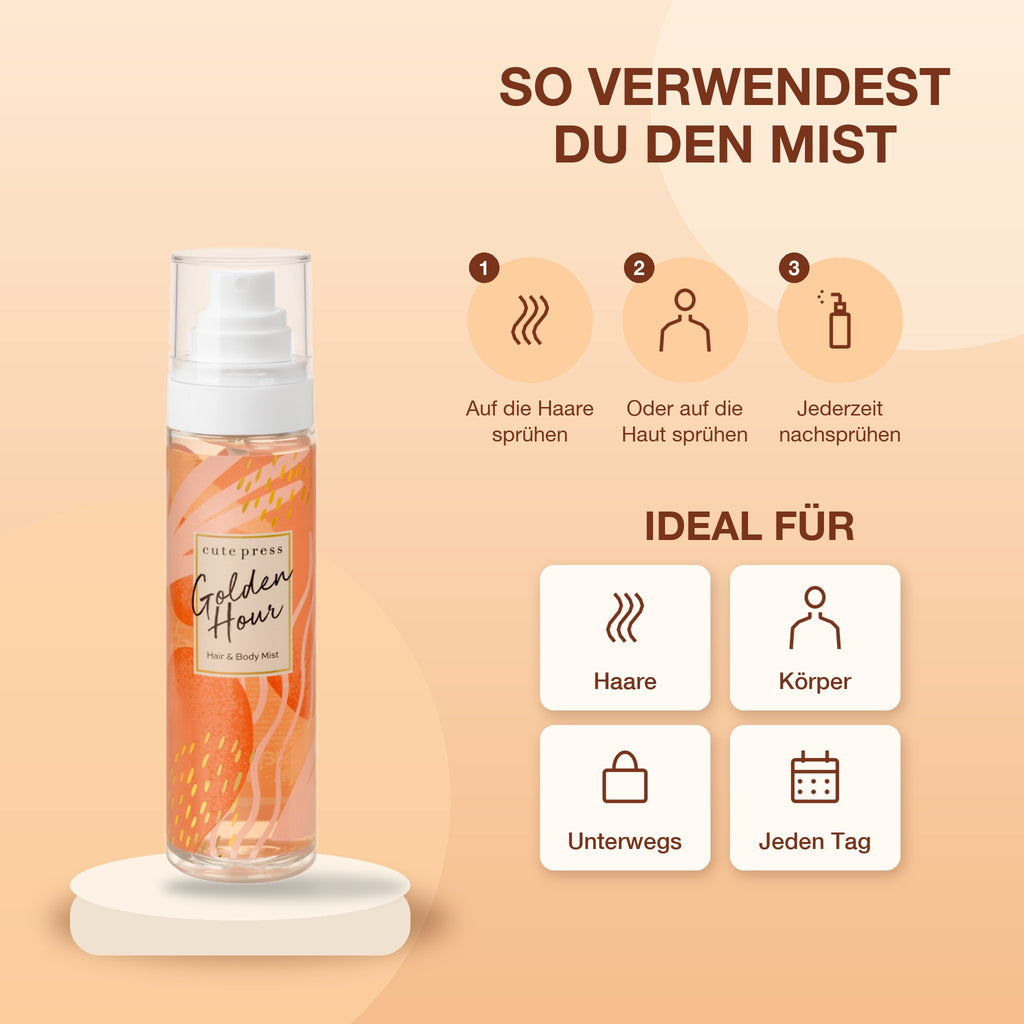 Cute Press Golden Hour Hair & Body Mist 95 ml | How to use