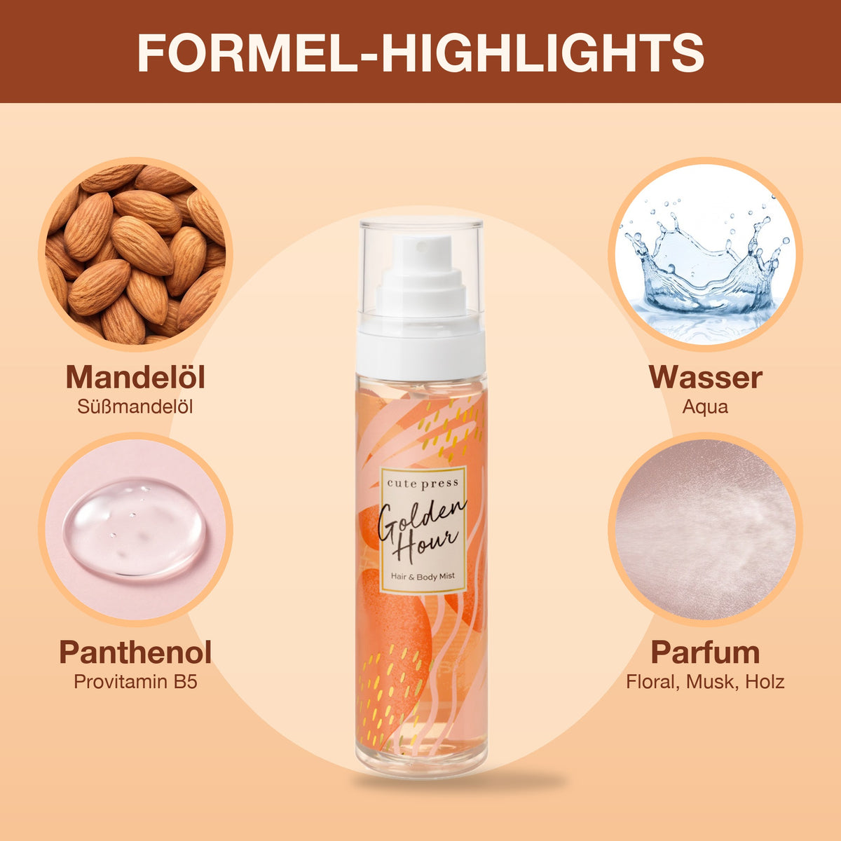 Cute Press Golden Hour Hair & Body Mist 95 ml | Formula highlights