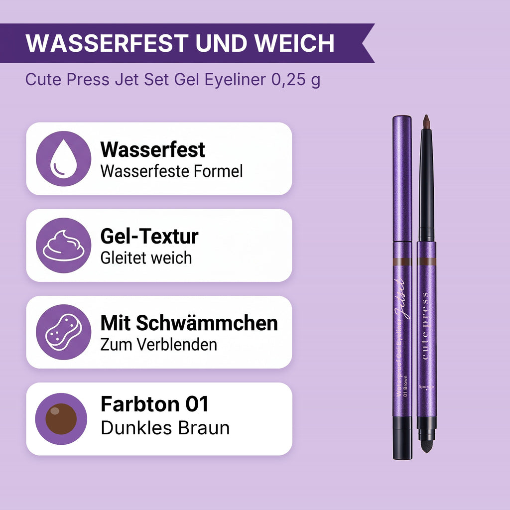 Cute Press Jet Set Waterproof Gel Eyeliner 0,25 g | 01 Brown | Benefits