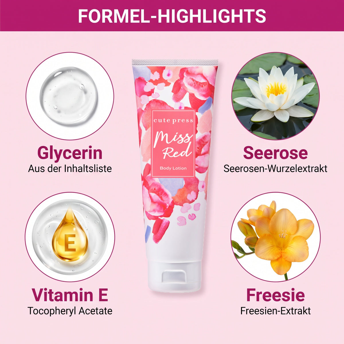 Cute Press Miss Red Body Lotion 250 g | Formula highlights