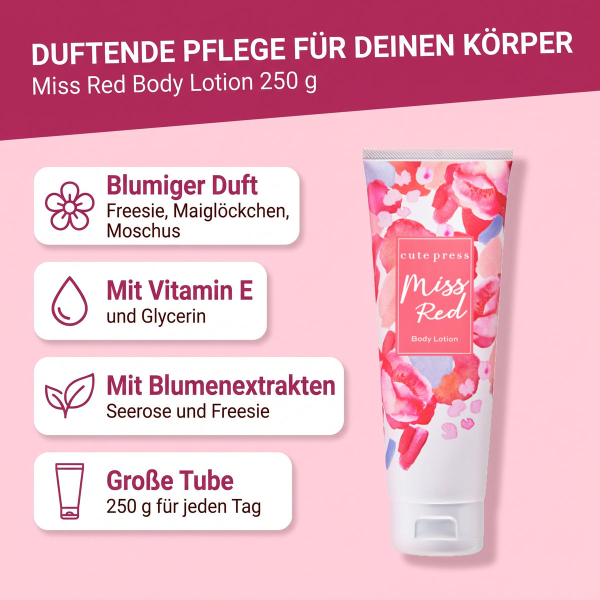 Cute Press Miss Red Body Lotion 250 g | Benefits