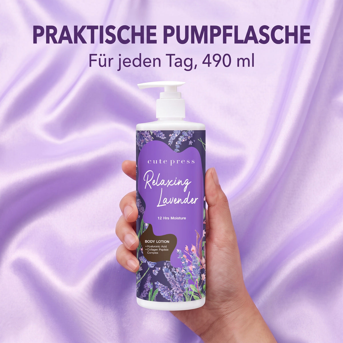 Cute Press Relaxing Lavender Body Lotion 490 ml | Practical pump bottle
