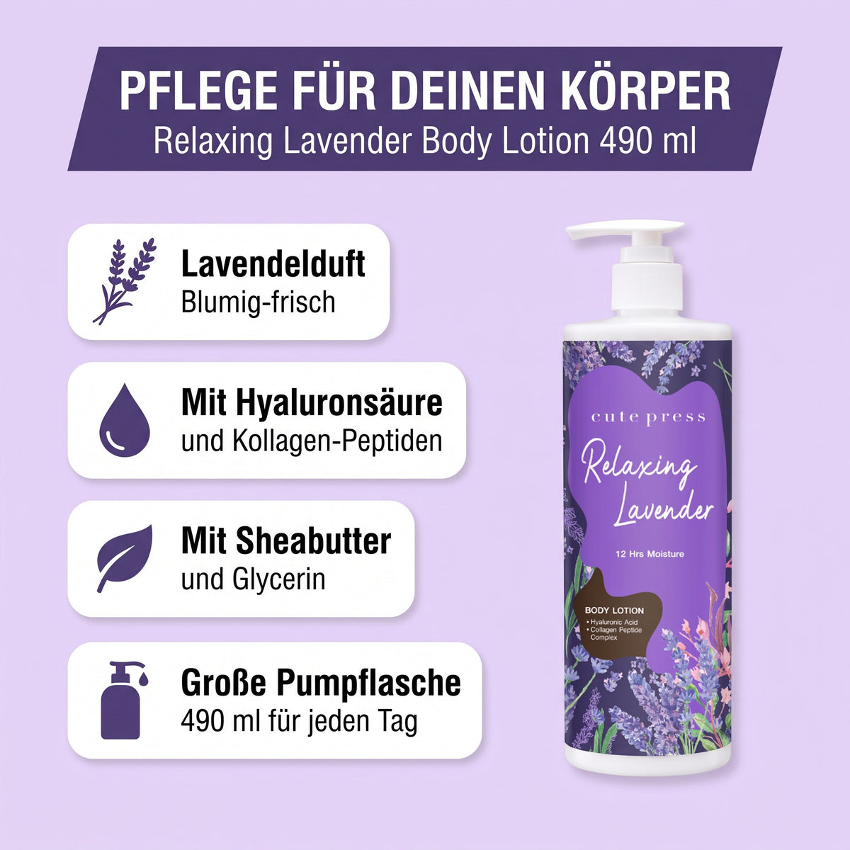 Cute Press Relaxing Lavender Body Lotion 490 ml | Benefits
