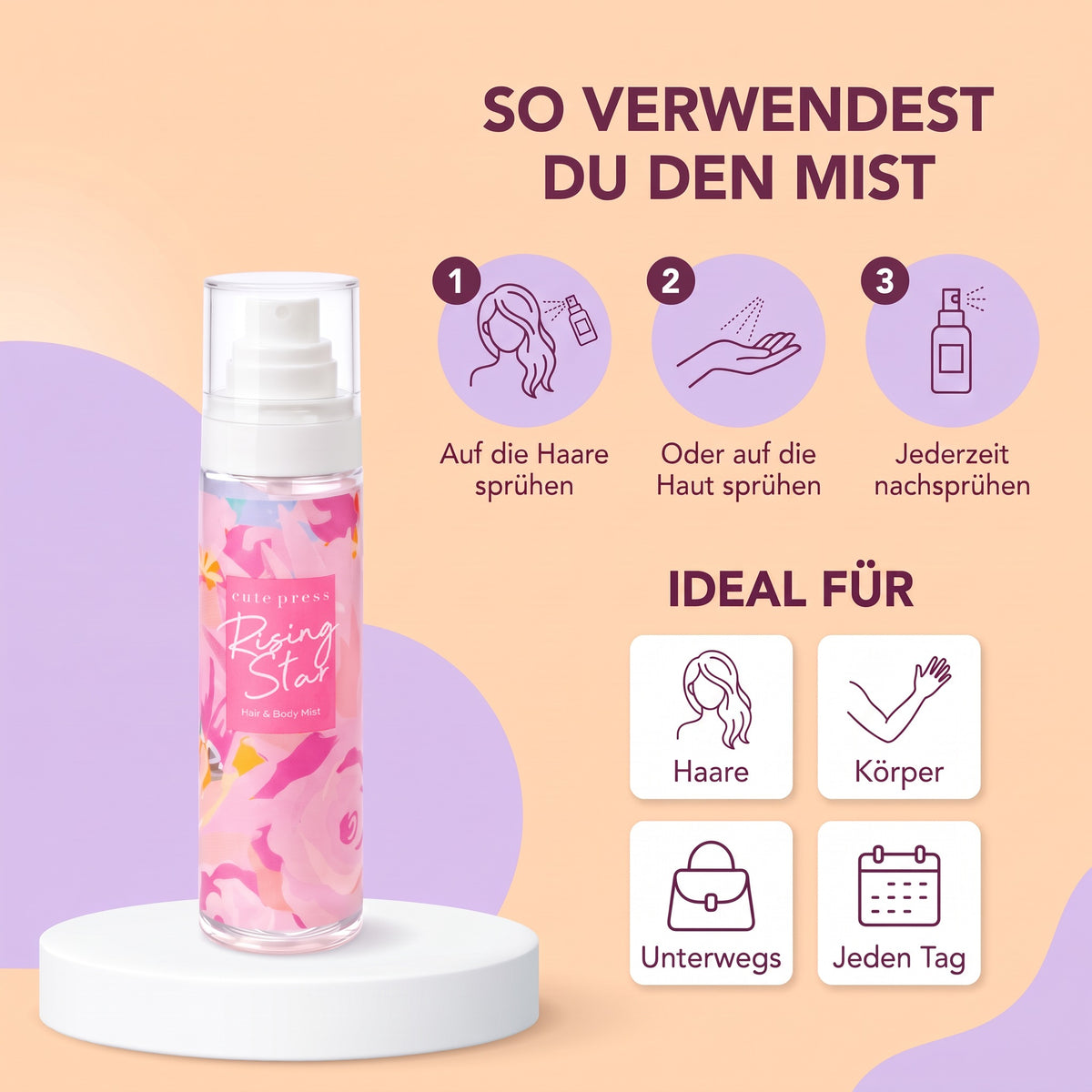 Cute Press Rising Star Hair & Body Mist 95 ml | How to use