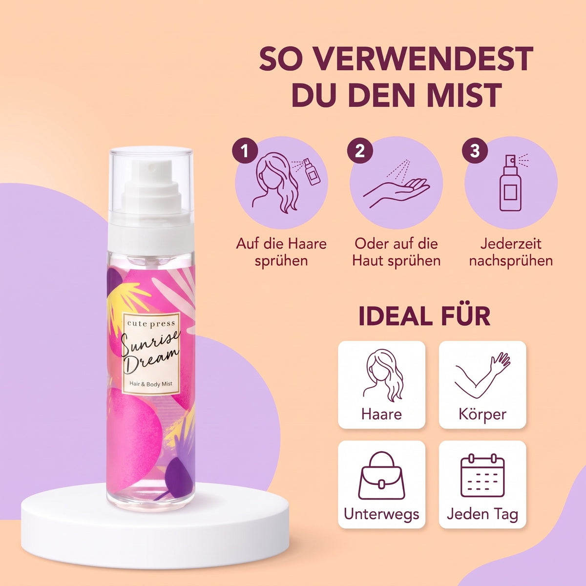 Cute Press Sunrise Dream Hair & Body Mist 95 ml | How to use