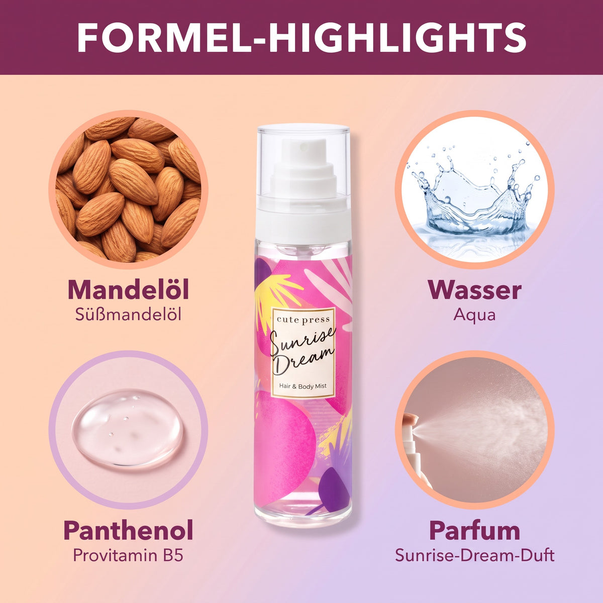 Cute Press Sunrise Dream Hair & Body Mist 95 ml | Formula highlights
