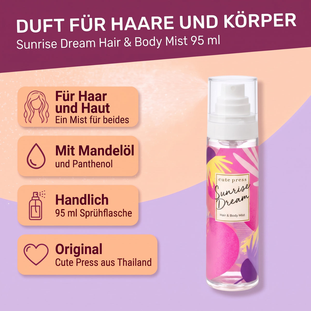 Cute Press Sunrise Dream Hair & Body Mist 95 ml | Benefits