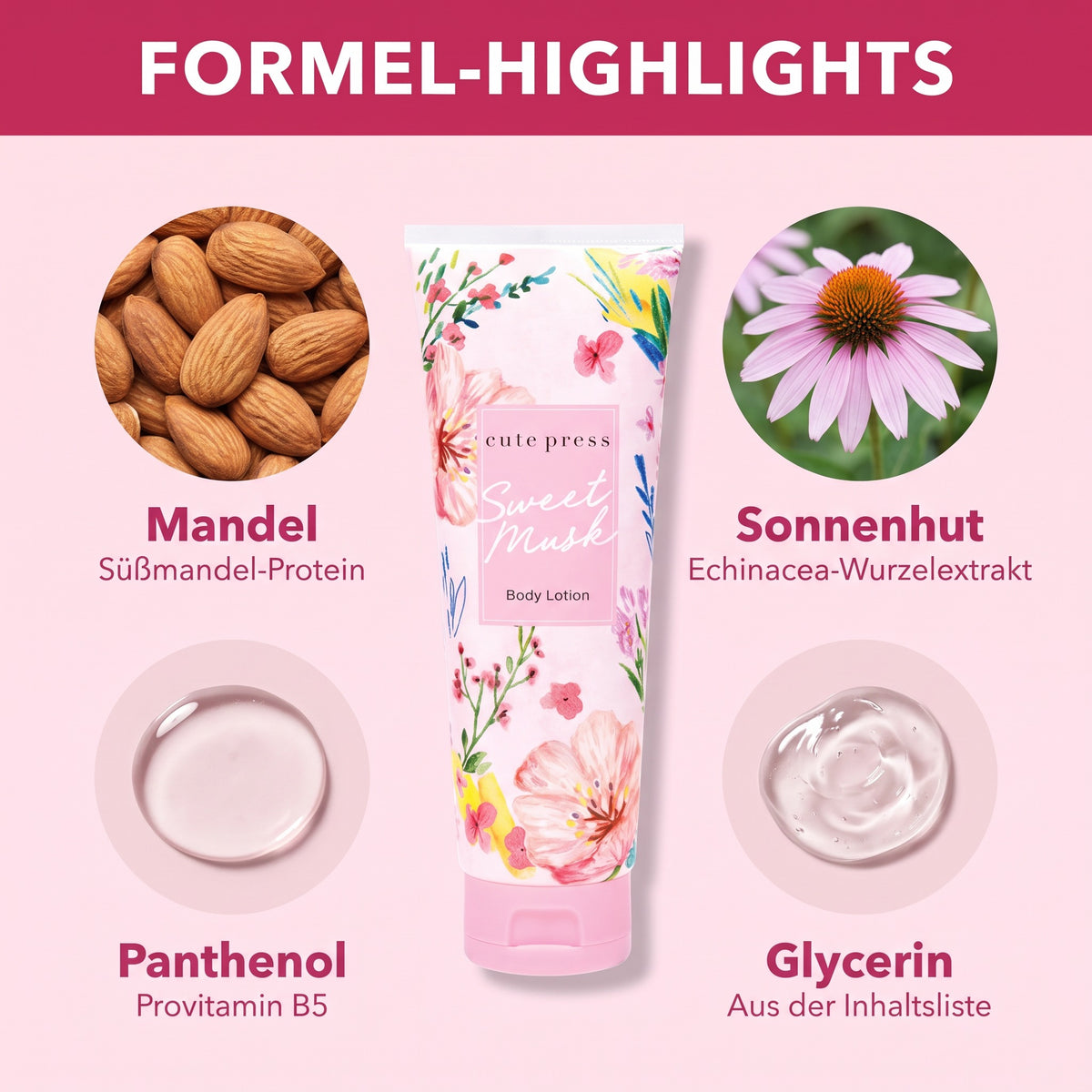 Cute Press Sweet Musk Body Lotion 250 g | Formula highlights
