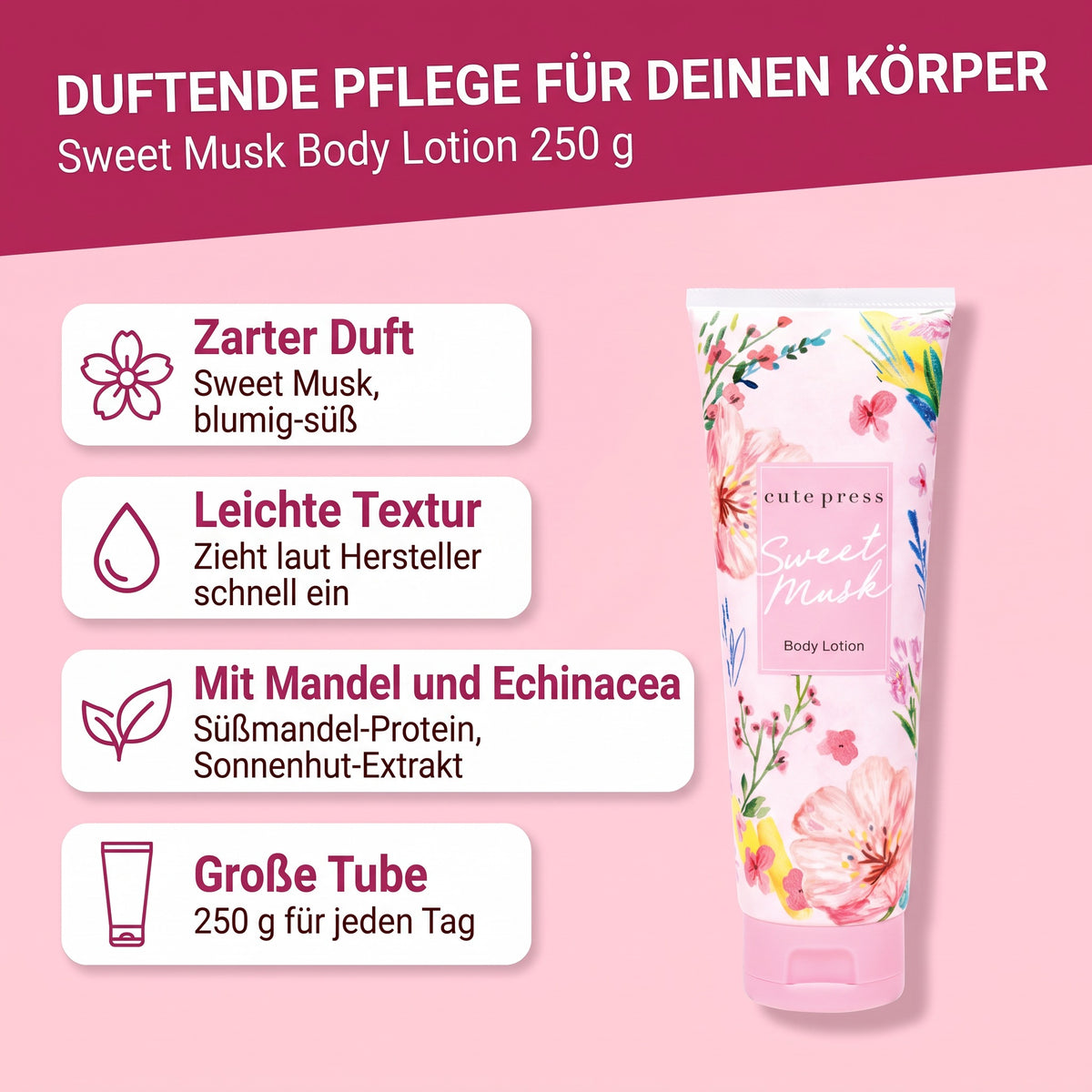 Cute Press Sweet Musk Body Lotion 250 g | Benefits
