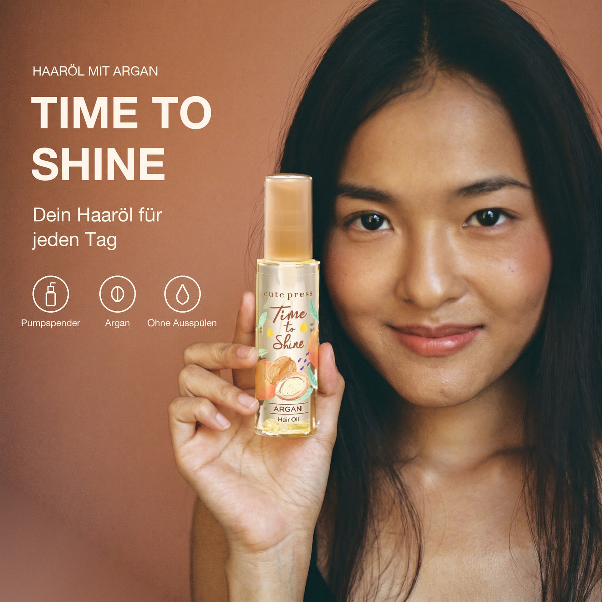 Cute Press Time to Shine Argan Hair Oil 55 ml | Model with product