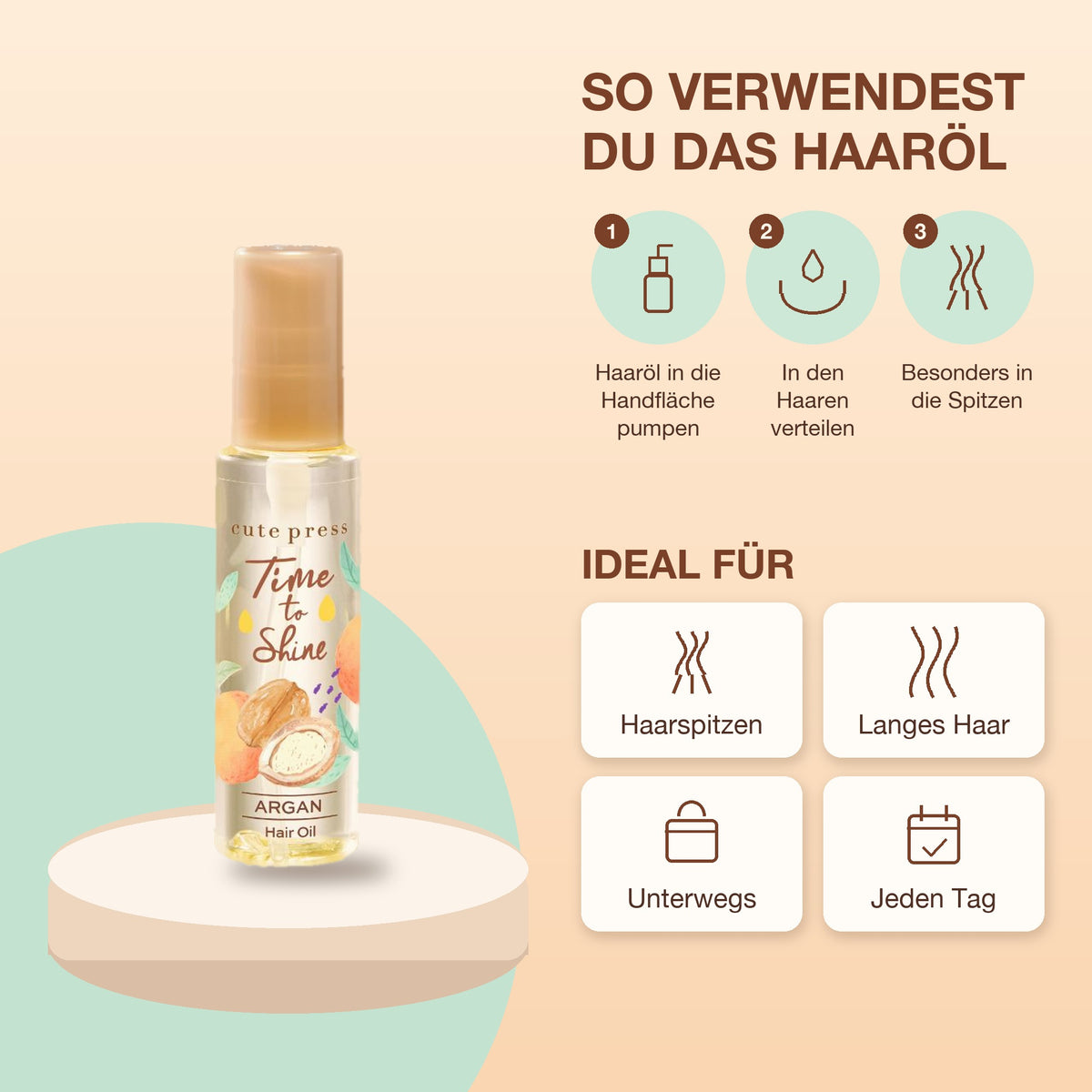 Cute Press Time to Shine Argan Hair Oil 55 ml | How to use