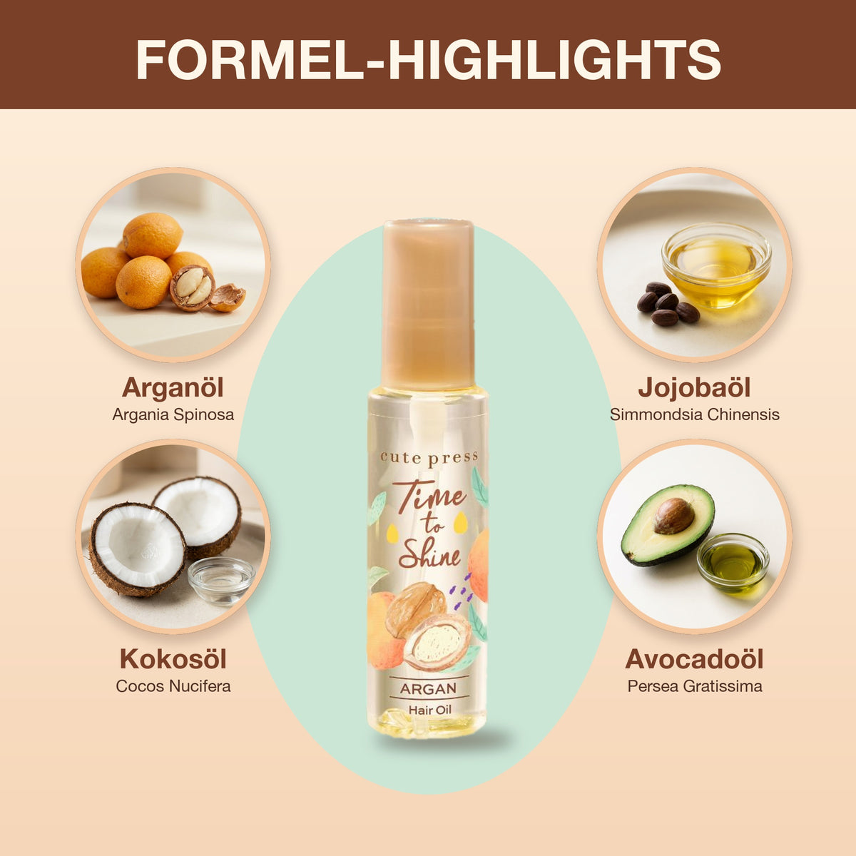 Cute Press Time to Shine Argan Hair Oil 55 ml | Formula highlights