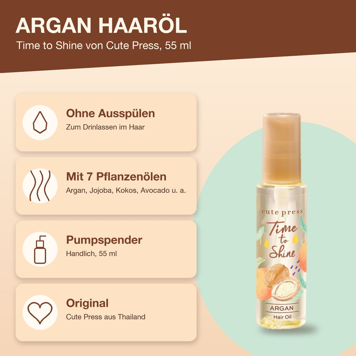 Cute Press Time to Shine Argan Hair Oil 55 ml | Benefits