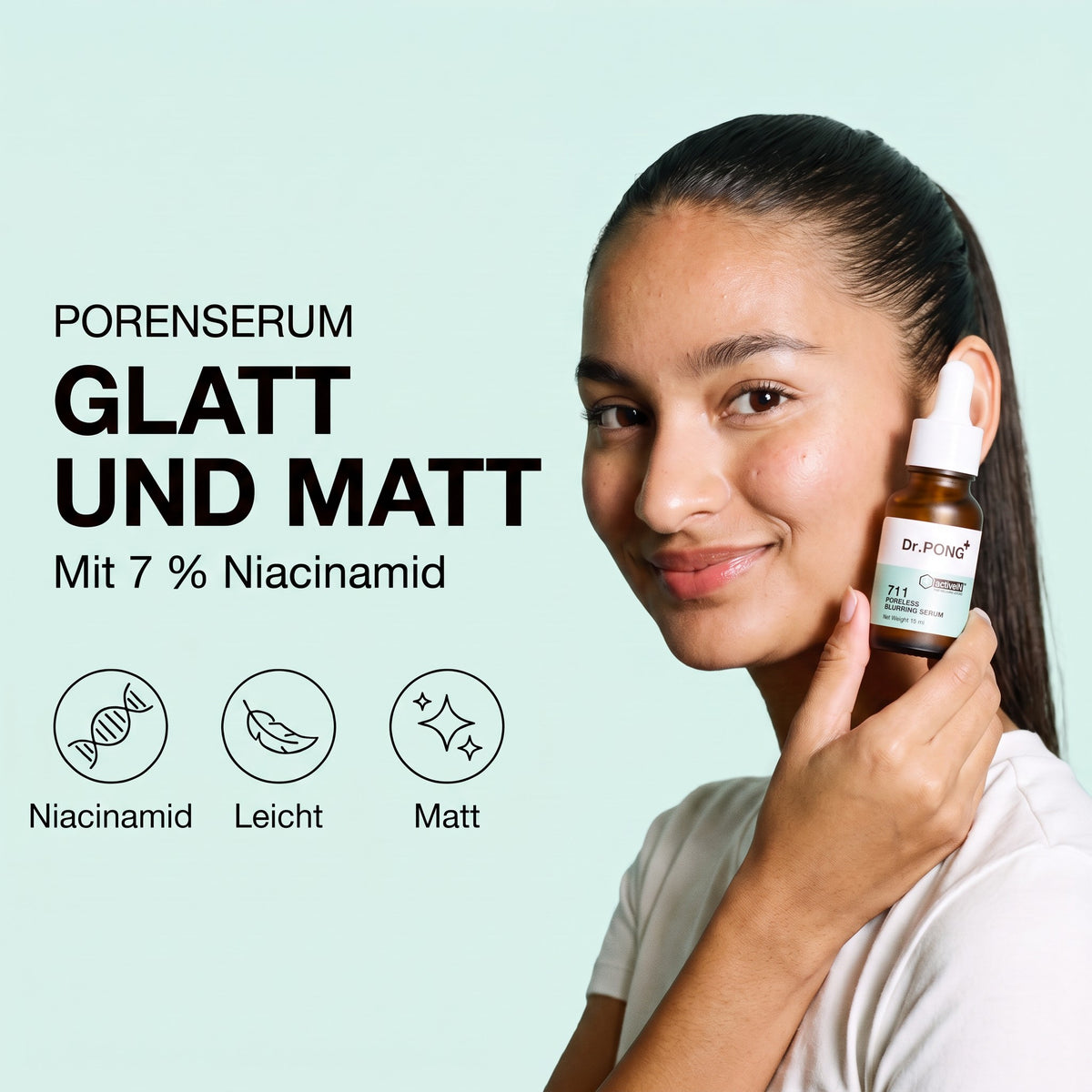 Dr.PONG 711 Poreless Blurring Serum 15 ml | Model with product
