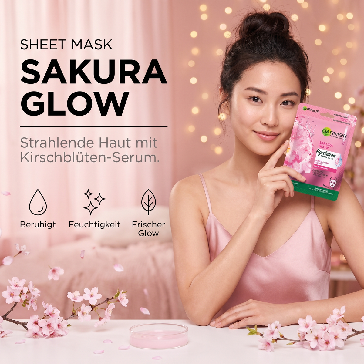 Garnier Sakura Glow Sheet Mask – Strahlende Haut mit Kirschblüten-Serum
