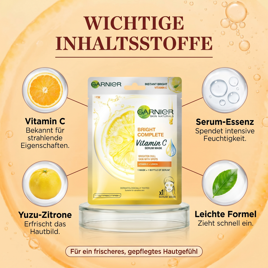Wichtige Inhaltsstoffe der Garnier Vitamin C Mask – Vitamin C und Yuzu-Zitrone