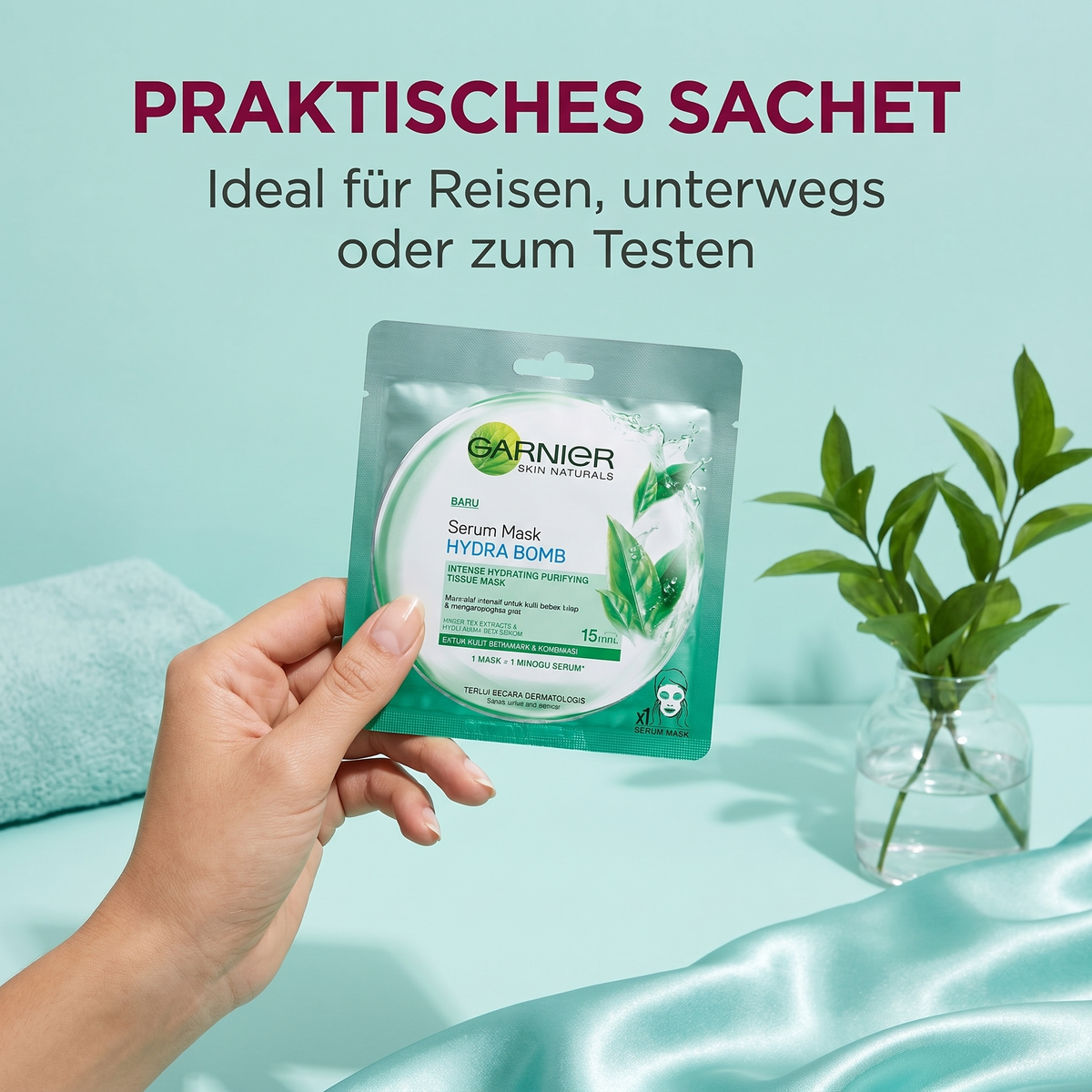 Garnier Hydra Bomb Mask – Praktisches Sachet für Reisen und unterwegs