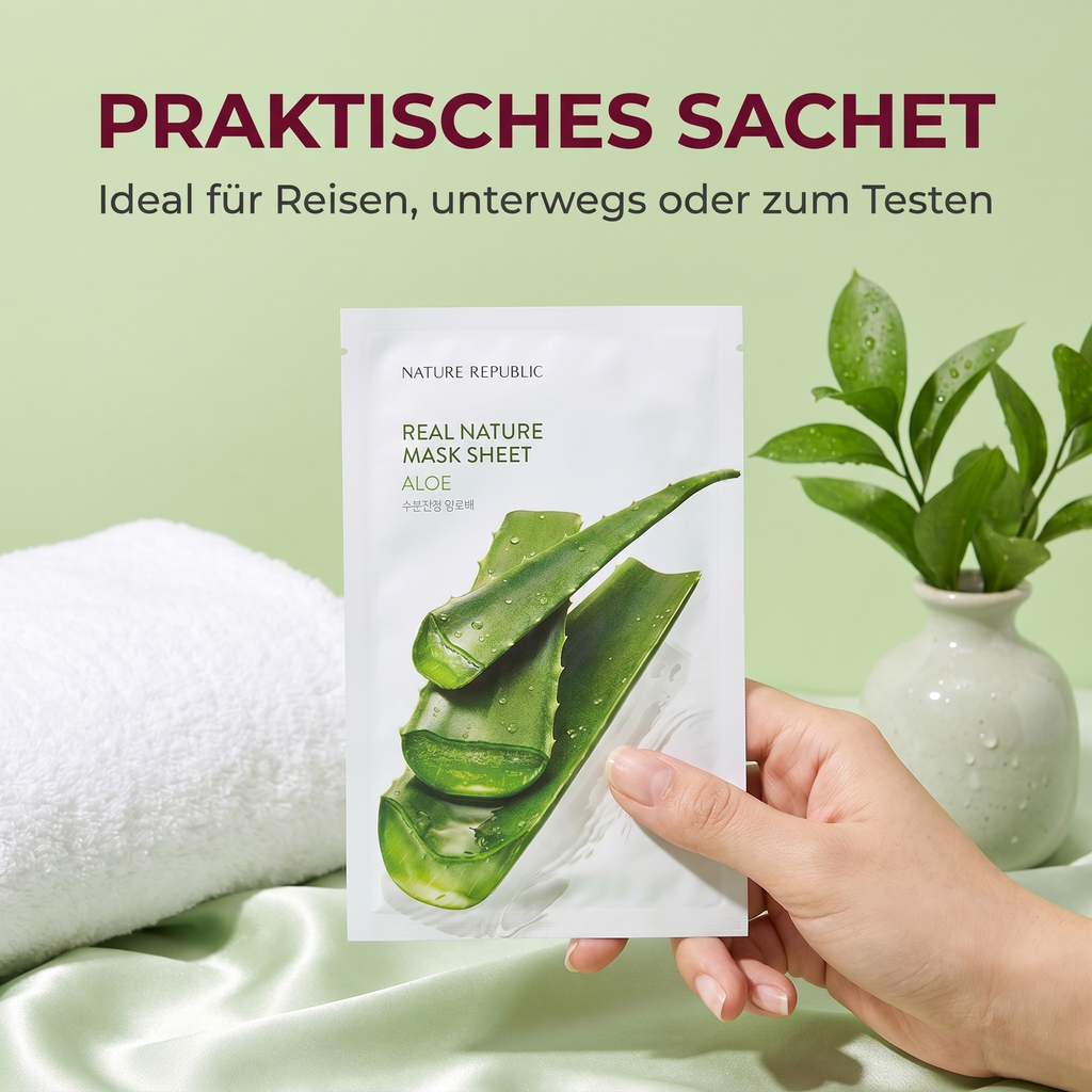 Nature Republic Aloe Mask – Praktisches Sachet für Reisen und unterwegs