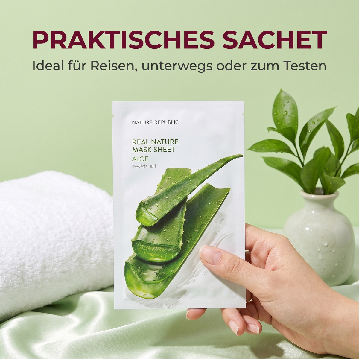Nature Republic Aloe Mask – Praktisches Sachet für Reisen und unterwegs
