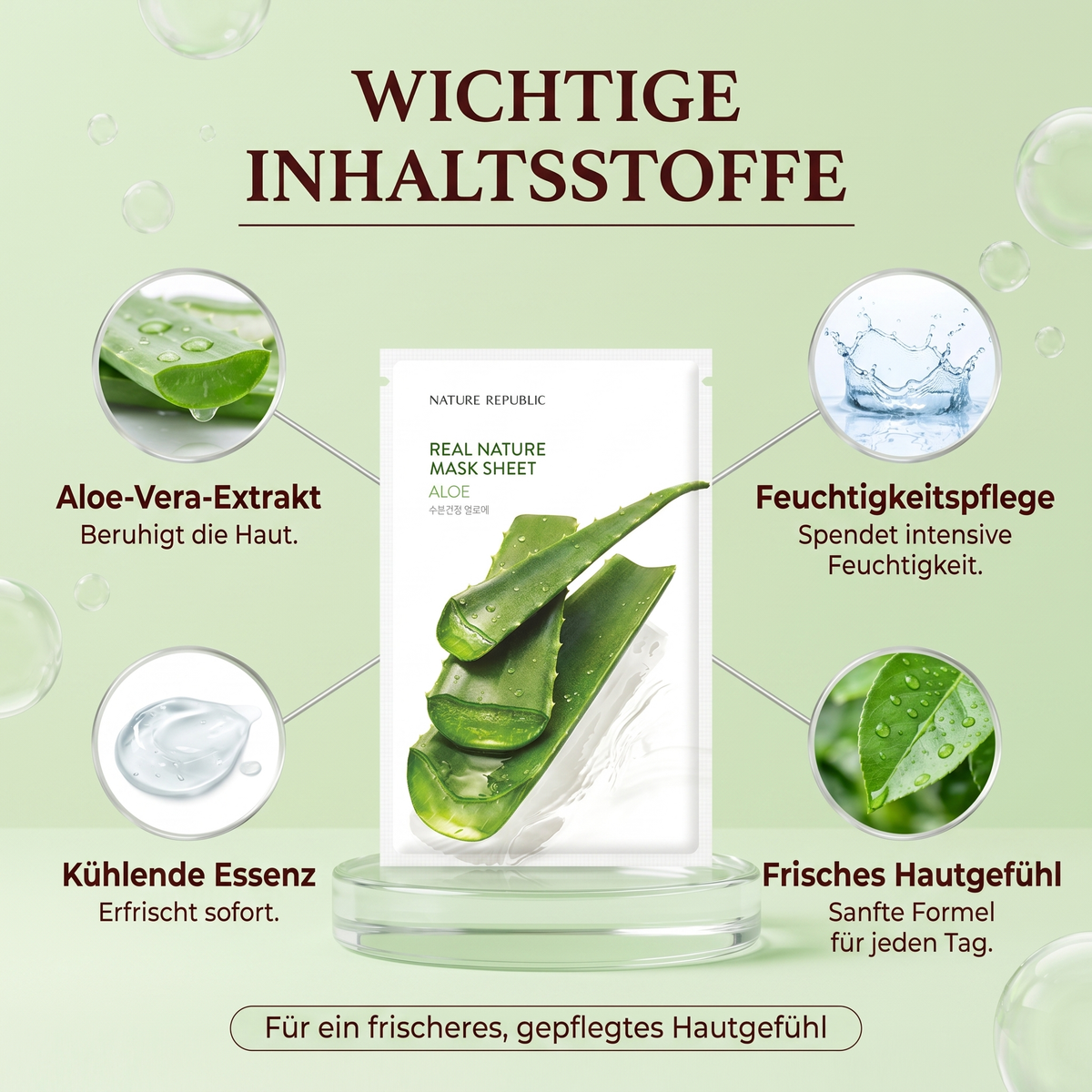 Wichtige Inhaltsstoffe der Nature Republic Aloe Mask – Aloe-Vera-Extrakt und kühlende Essenz