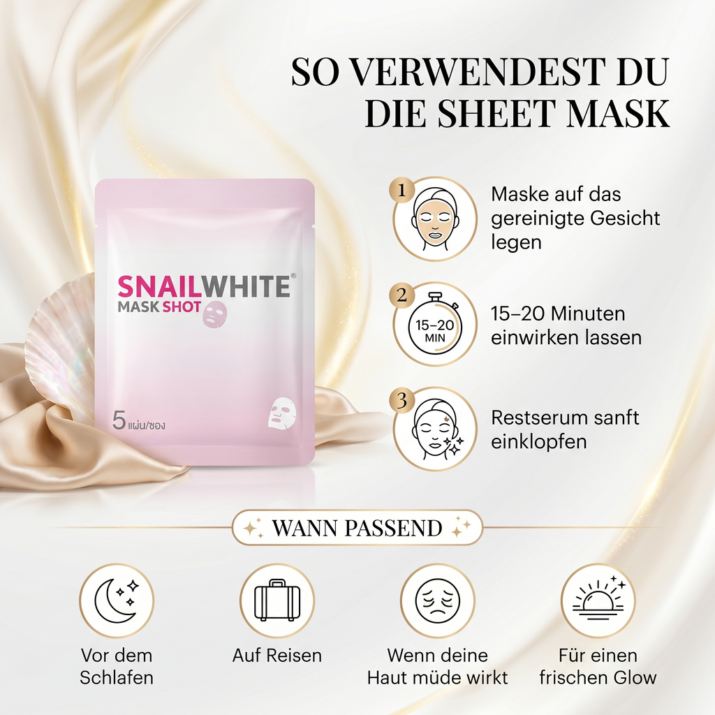 So verwendest du die SnailWhite Mask Shot – Anwendung in 3 Schritten