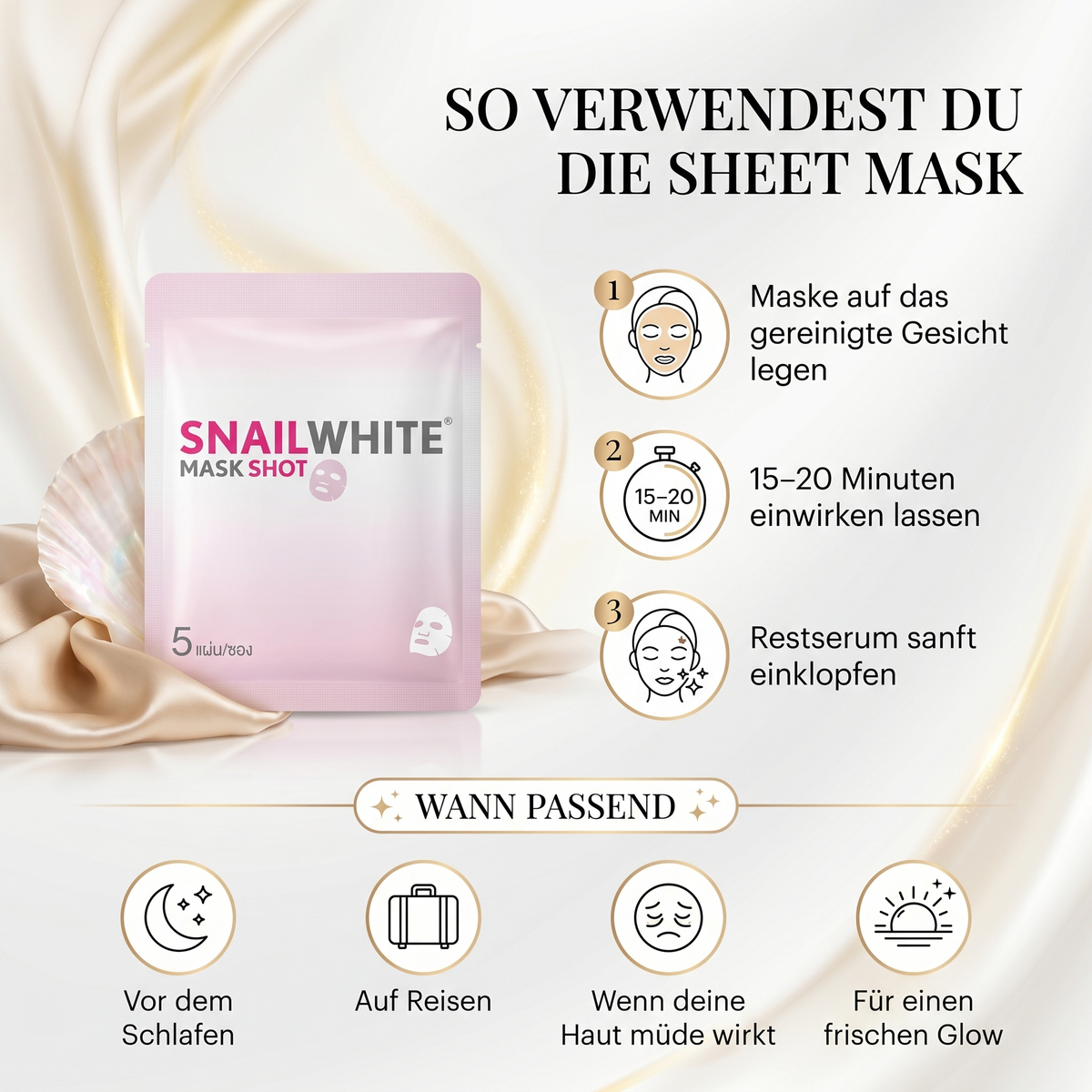 So verwendest du die SnailWhite Mask Shot – Anwendung in 3 Schritten