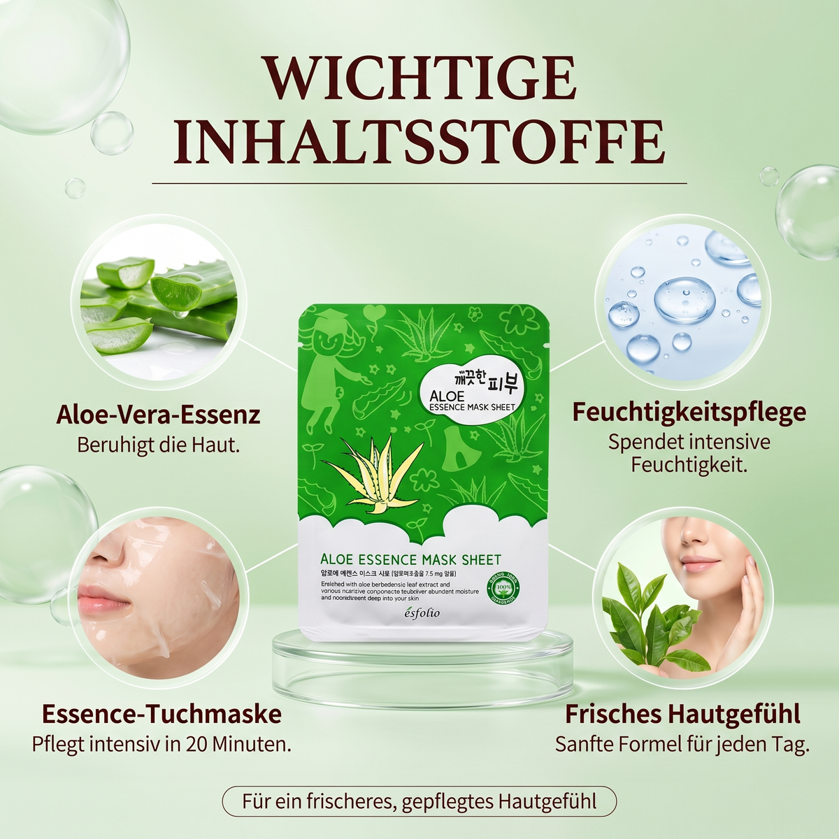 Wichtige Inhaltsstoffe der Esfolio Aloe Mask – Aloe-Vera-Essenz