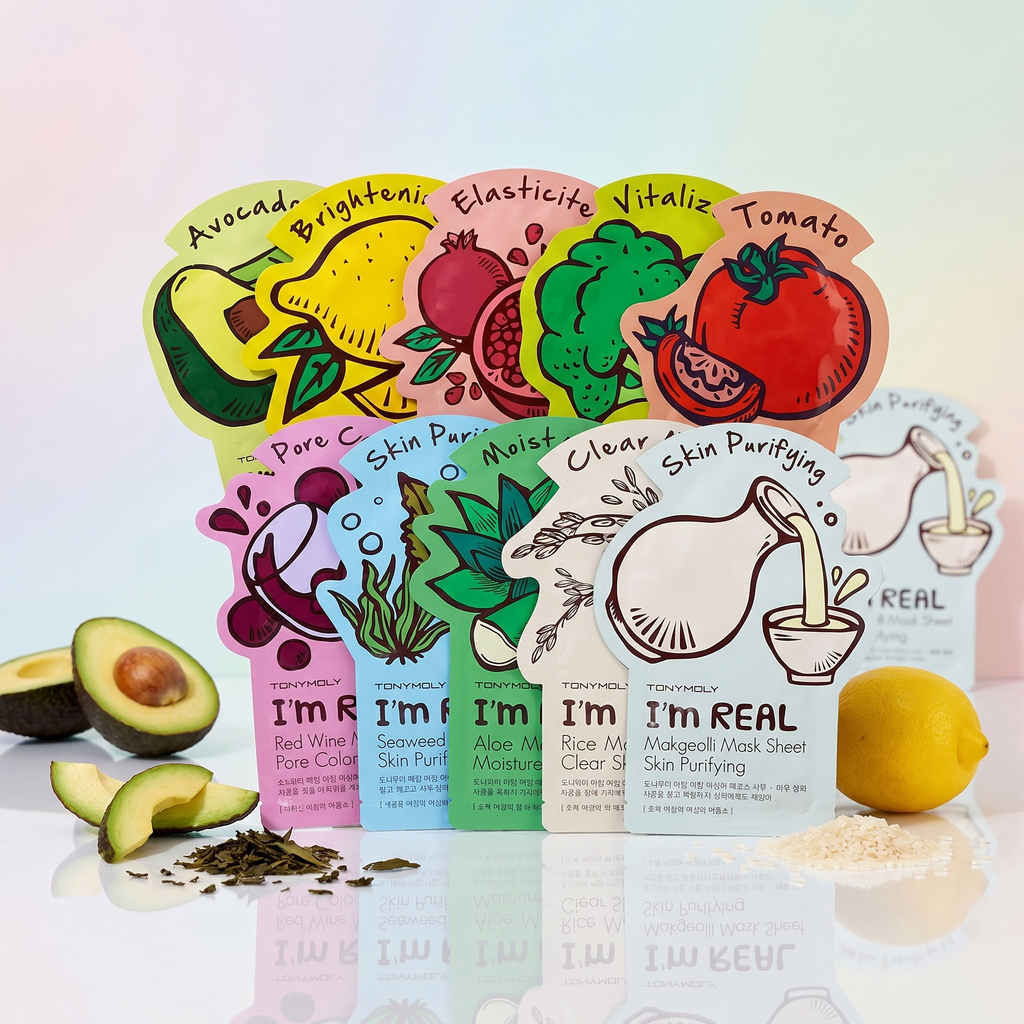 Tony Moly I'm Real Mask Sheets – bunte Sorten aufgefächert