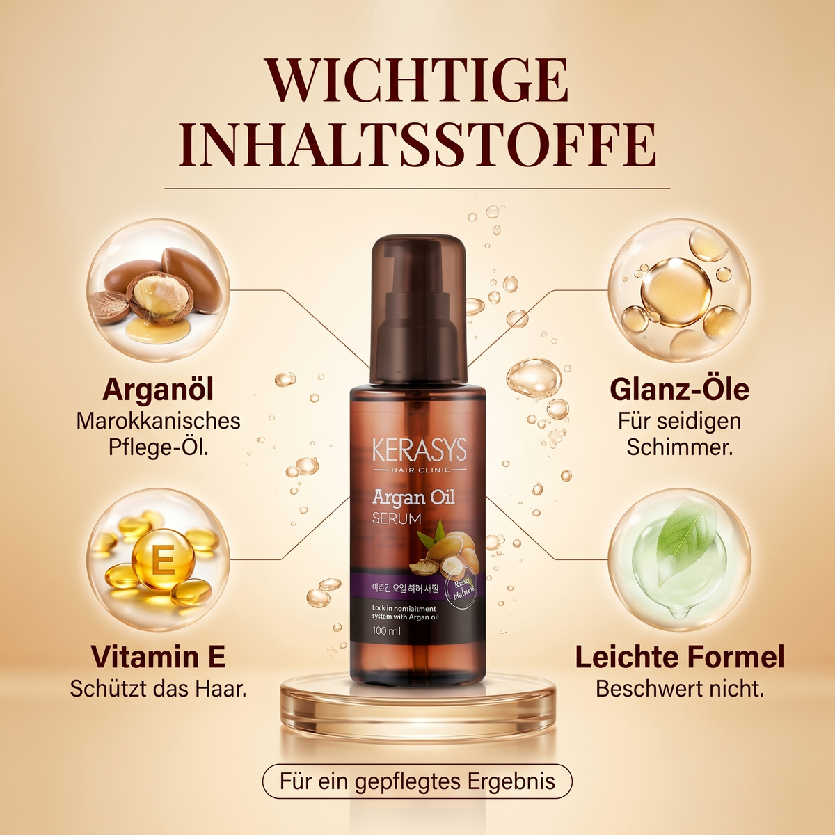 Wichtige Inhaltsstoffe – Arganöl, Glanz-Öle und Vitamin E