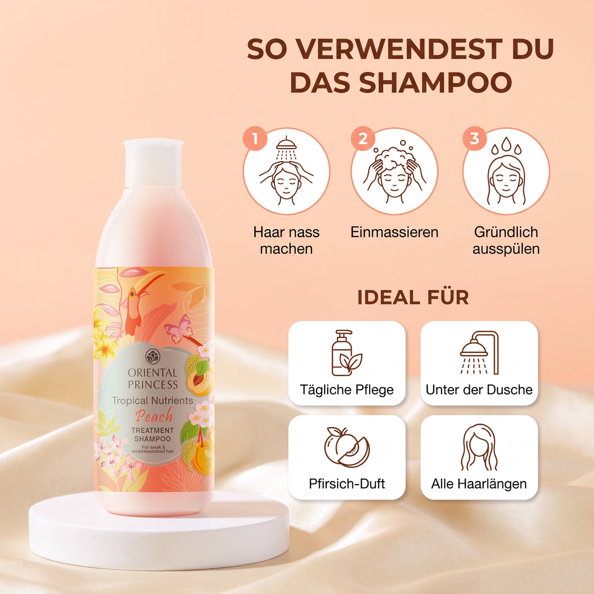 Oriental Princess Tropical Nutrients Peach Treatment Shampoo 250 ml | How to use