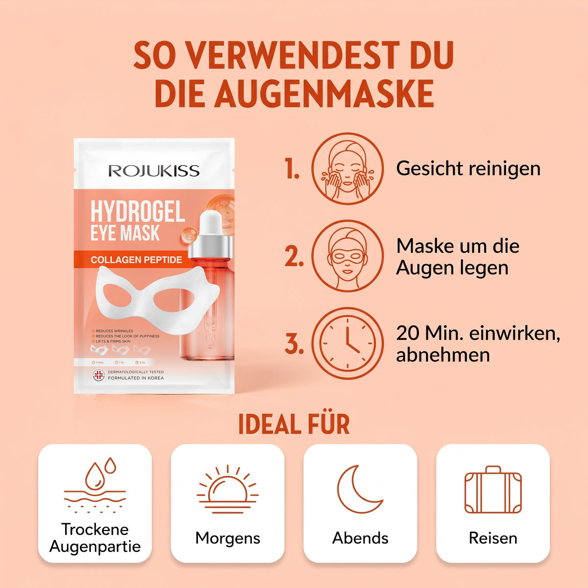 Rojukiss Collagen Peptide Hydrogel Eye Mask (15 g) | How to use