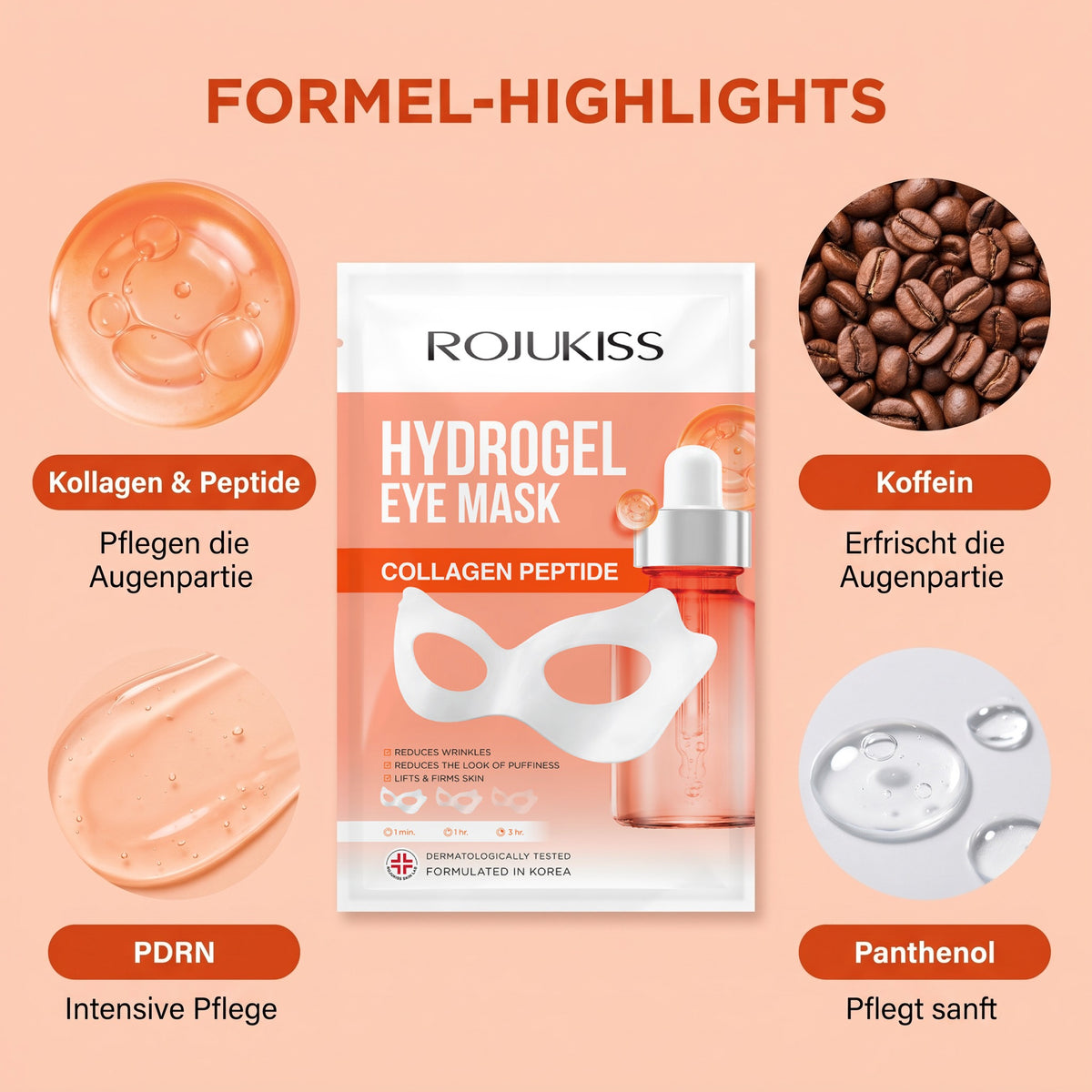 Rojukiss Collagen Peptide Hydrogel Eye Mask (15 g) | Formula highlights