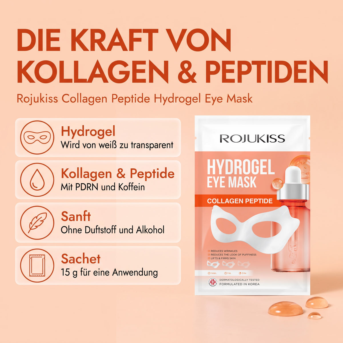 Rojukiss Collagen Peptide Hydrogel Eye Mask (15 g) | Benefits