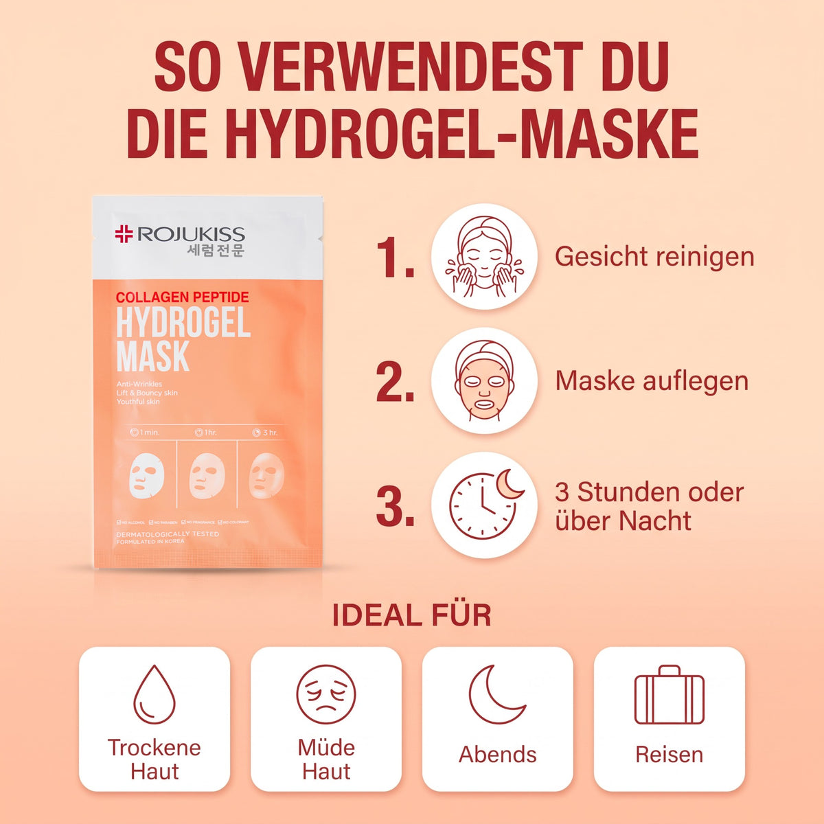 Rojukiss Collagen Peptide Hydrogel Mask 33 g | So verwendest du
