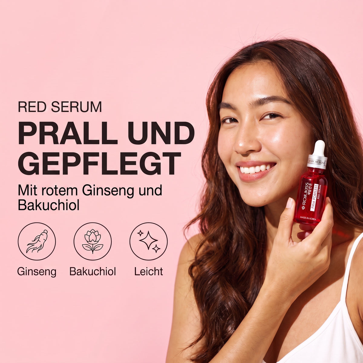 Rojukiss Firm Poreless Red Serum 30 ml | Model with product