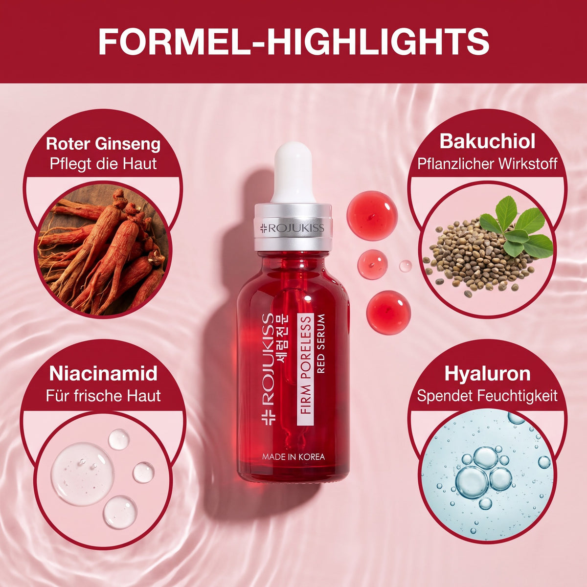 Rojukiss Firm Poreless Red Serum 30 ml | Formula highlights