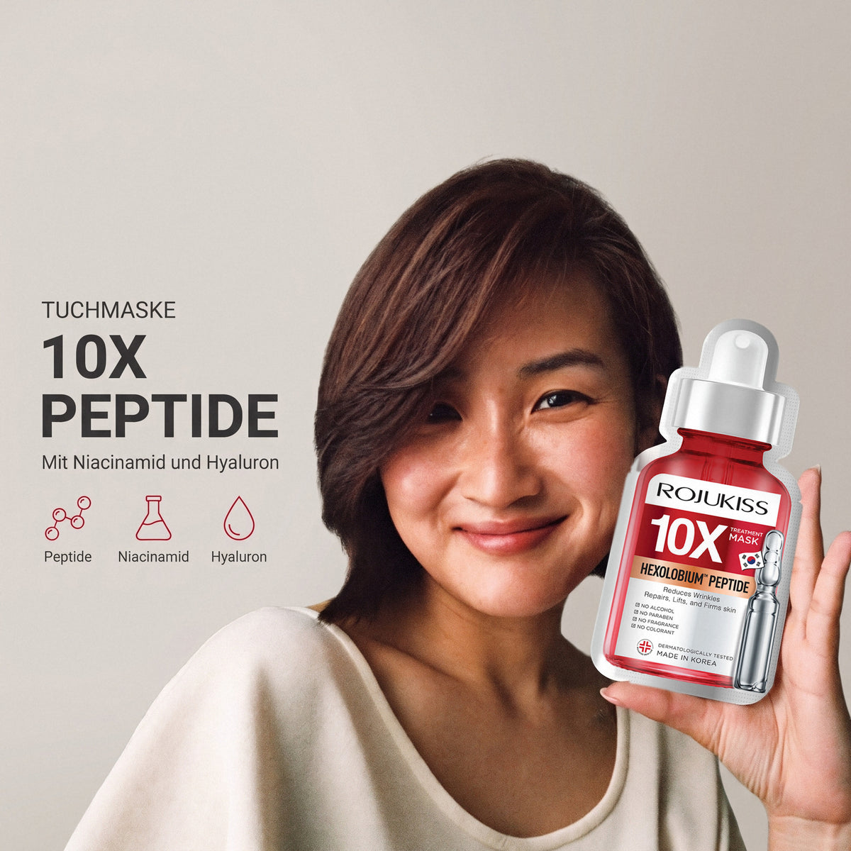 Rojukiss Hexolobium Peptide 10X Sheet Mask (24 ml) | Model with product